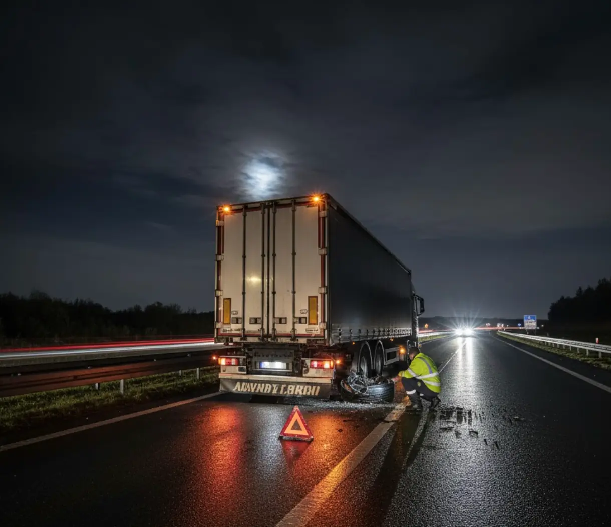 Awaria opony TIR w trasie. Co robić krok po kroku?